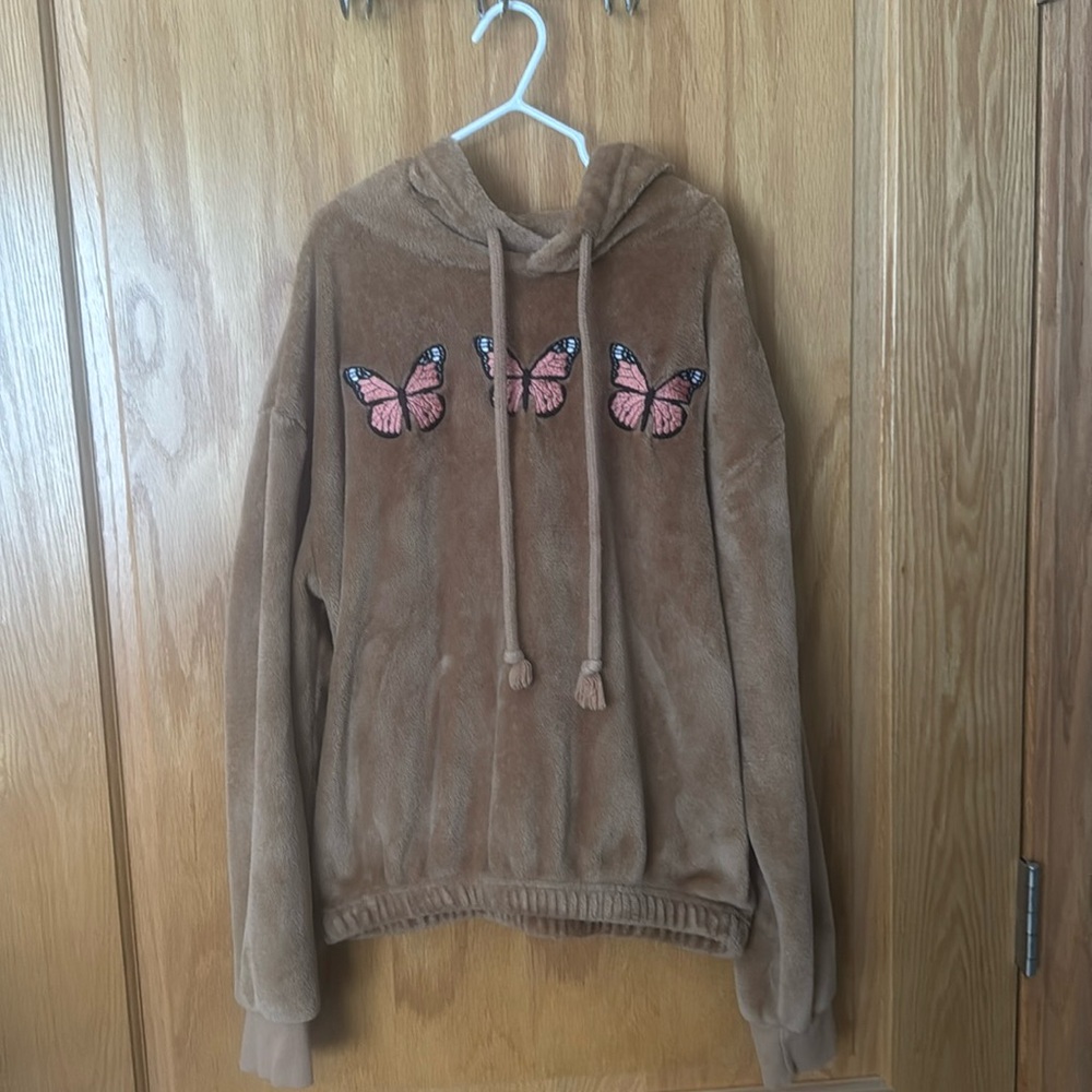 NWOT Teddy soft brown kids butterfly hoody